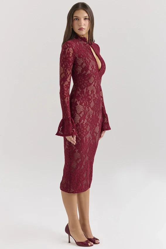 Pierette Berry Lace Midi Dress Pierette Berry Lace Midi Dress