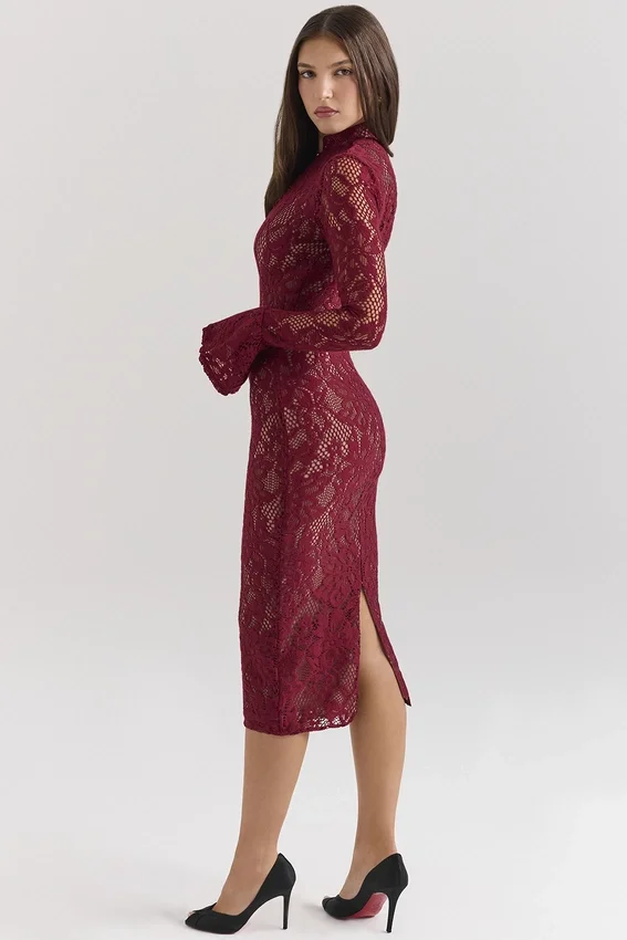 Pierette Berry Lace Midi Dress Pierette Berry Lace Midi Dress