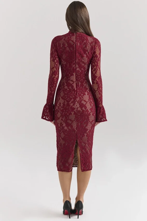 Pierette Berry Lace Midi Dress Pierette Berry Lace Midi Dress