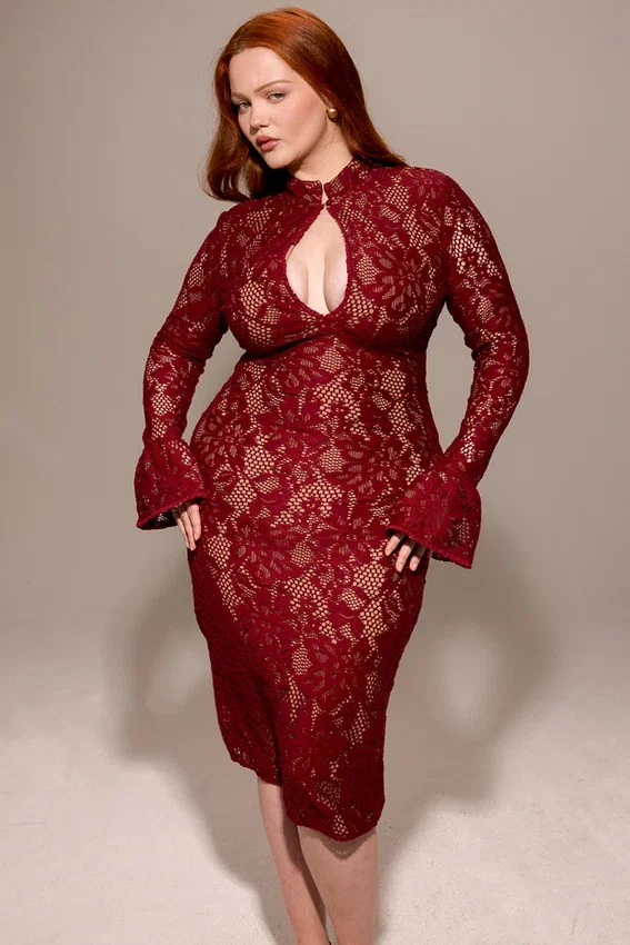 Pierette Berry Lace Midi Dress Pierette Berry Lace Midi Dress