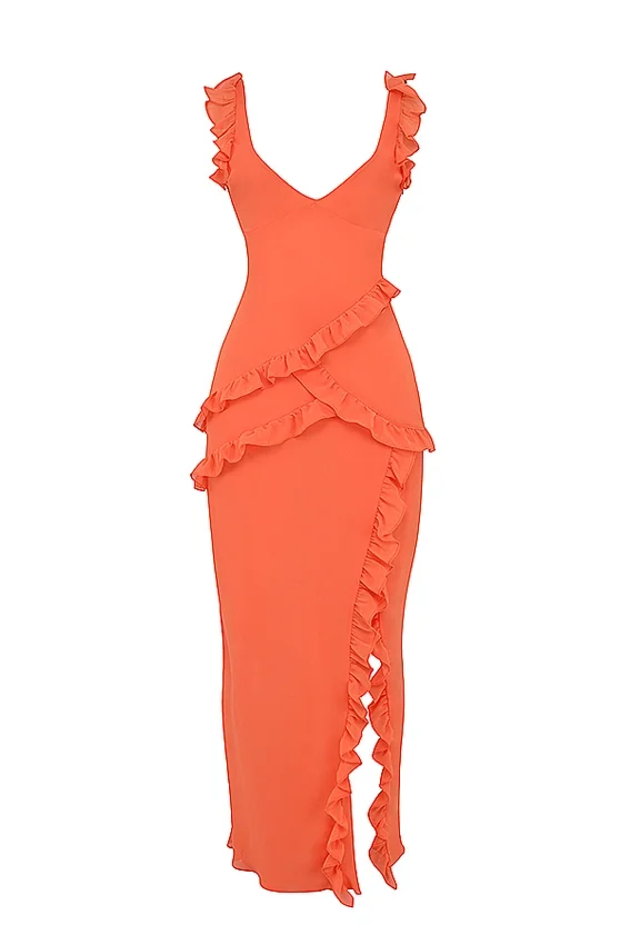 Pixie Flame Orange Ruffle Maxi Dress Pixie Flame Orange Ruffle Maxi Dress