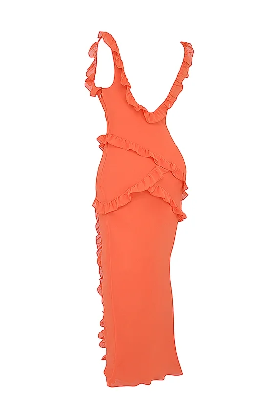 Pixie Flame Orange Ruffle Maxi Dress Pixie Flame Orange Ruffle Maxi Dress