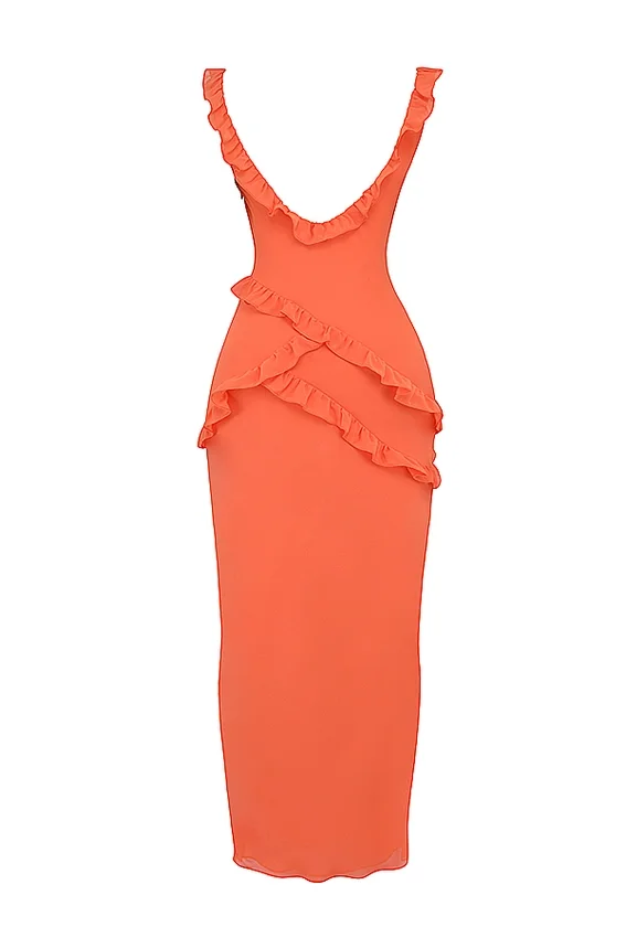 Pixie Flame Orange Ruffle Maxi Dress Pixie Flame Orange Ruffle Maxi Dress