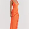 Pixie Flame Orange Ruffle Maxi Dress Pixie Flame Orange Ruffle Maxi Dress