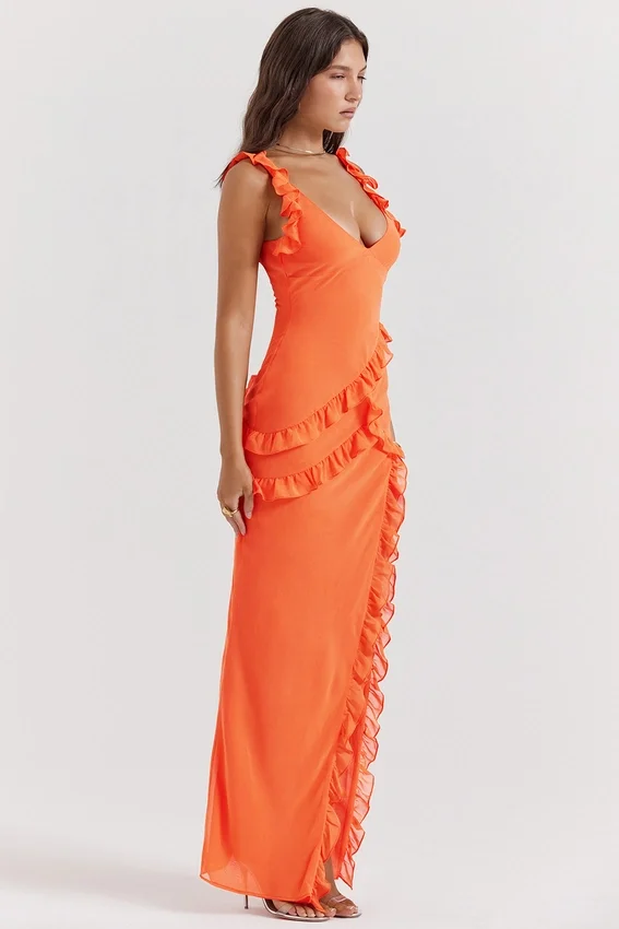 Pixie Flame Orange Ruffle Maxi Dress Pixie Flame Orange Ruffle Maxi Dress