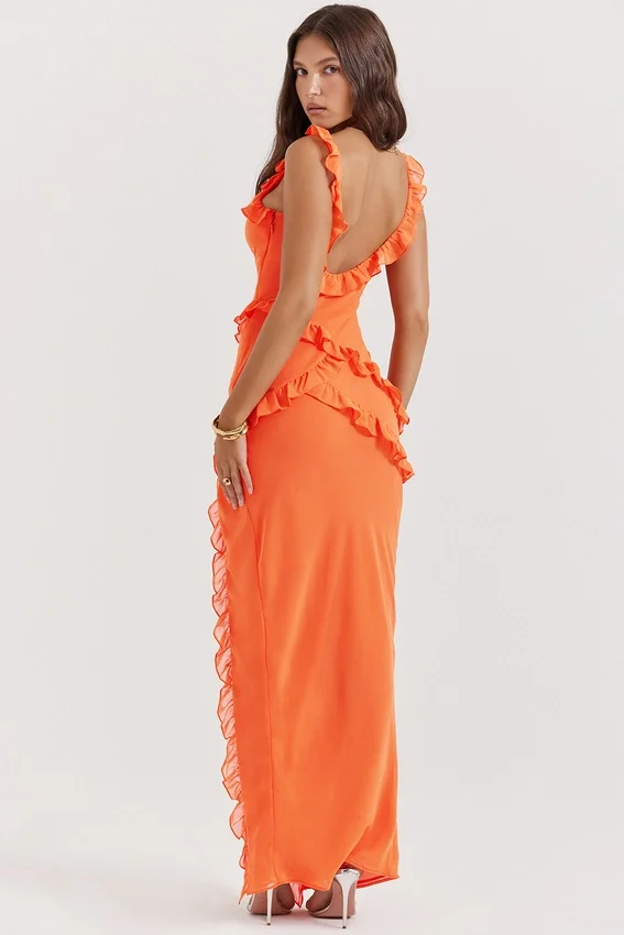 Pixie Flame Orange Ruffle Maxi Dress Pixie Flame Orange Ruffle Maxi Dress
