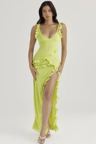 Pixie Lime Ruffle Maxi Dress