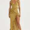 Pixie Olive Ruffle Maxi Dress