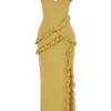 Pixie Olive Ruffle Maxi Dress