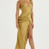 Pixie Olive Ruffle Maxi Dress