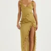 Pixie Olive Ruffle Maxi Dress