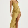 Pixie Olive Ruffle Maxi Dress
