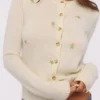 Poppie Cream Wool + Cashmere Pink Floral Embroidered Cardigan Poppie Cream Wool + Cashmere Pink Floral Embroidered Cardigan