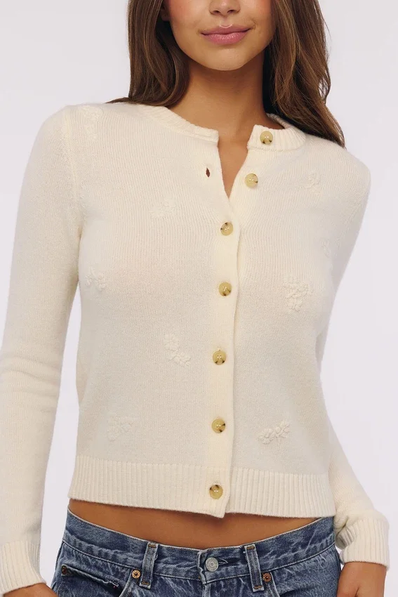 Poppie Ivory Wool + Cashmere Floral Embroidered Cardigan Poppie Ivory Wool + Cashmere Floral Embroidered Cardigan