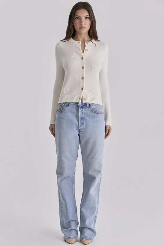 Poppie Ivory Wool + Cashmere Floral Embroidered Cardigan Poppie Ivory Wool + Cashmere Floral Embroidered Cardigan