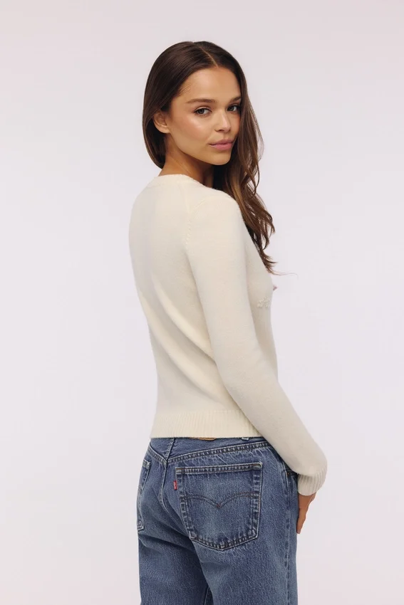 Poppie Ivory Wool + Cashmere Floral Embroidered Cardigan Poppie Ivory Wool + Cashmere Floral Embroidered Cardigan