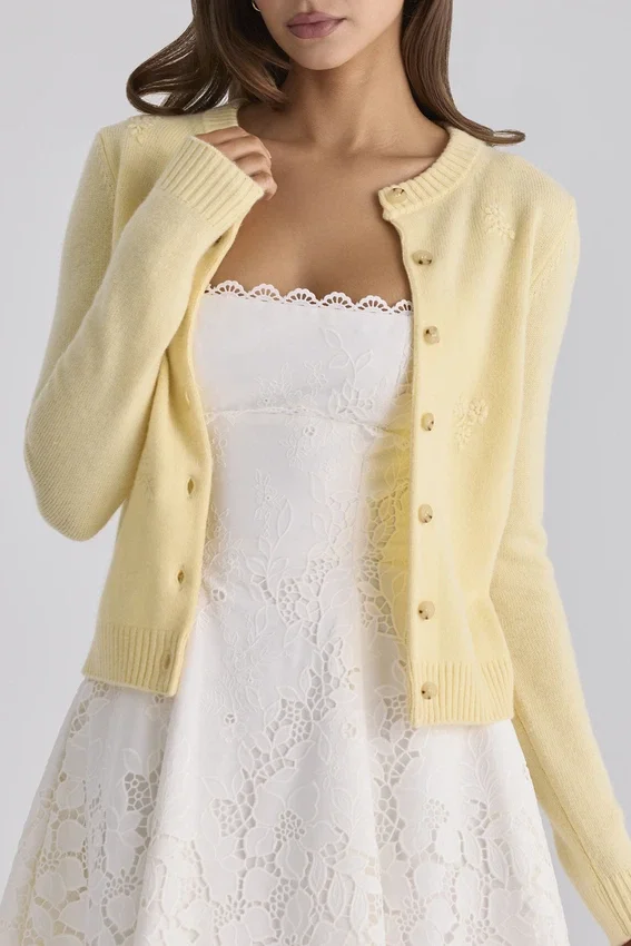 Poppie Lemon Wool + Cashmere Floral Embroidered Cardigan Poppie Lemon Wool + Cashmere Floral Embroidered Cardigan