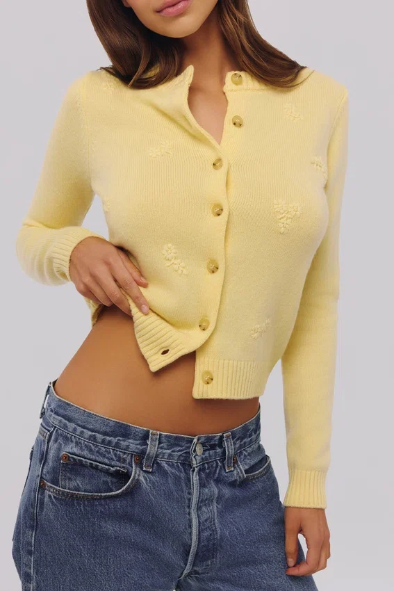 Poppie Lemon Wool + Cashmere Floral Embroidered Cardigan Poppie Lemon Wool + Cashmere Floral Embroidered Cardigan