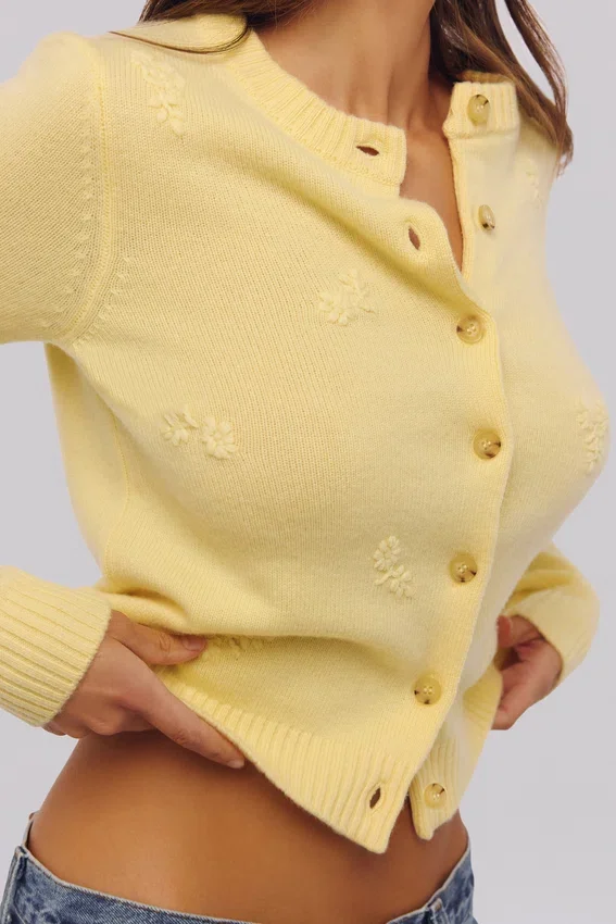 Poppie Lemon Wool + Cashmere Floral Embroidered Cardigan Poppie Lemon Wool + Cashmere Floral Embroidered Cardigan