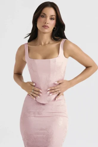Rafa Pink Floral Satin Longline Corset