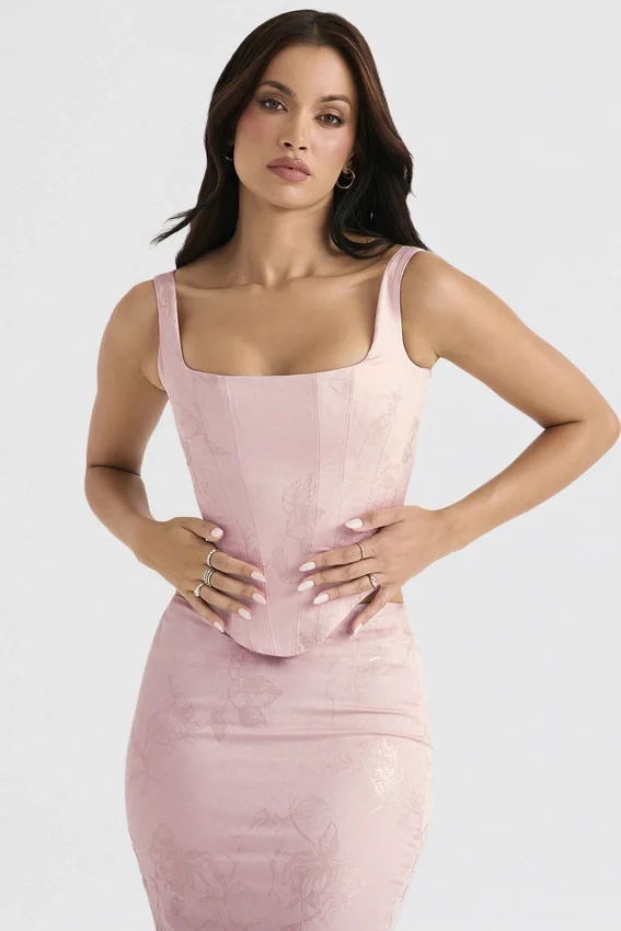 Rafa Pink Floral Satin Longline Corset Rafa Pink Floral Satin Longline Corset