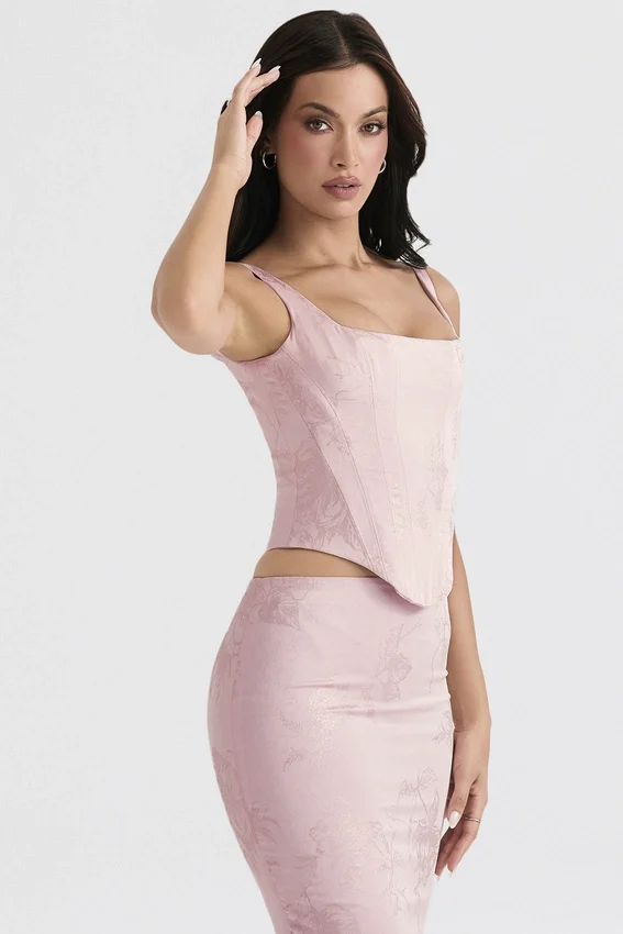 Rafa Pink Floral Satin Longline Corset Rafa Pink Floral Satin Longline Corset