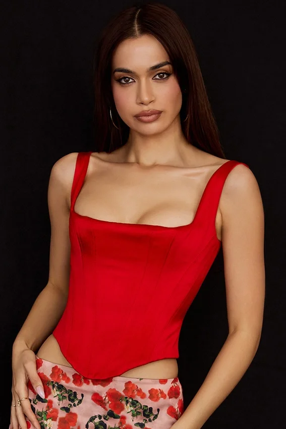 Rafa Scarlet Satin Longline Corset Rafa Scarlet Satin Longline Corset