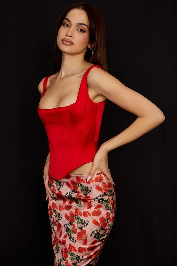 Rafa Scarlet Satin Longline Corset Rafa Scarlet Satin Longline Corset