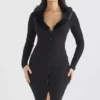 Raine Black Faux Fur Trim Dress Raine Black Faux Fur Trim Dress