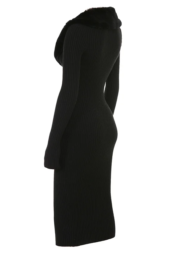 Raine Black Faux Fur Trim Dress Raine Black Faux Fur Trim Dress