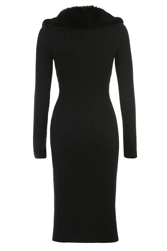 Raine Black Faux Fur Trim Dress Raine Black Faux Fur Trim Dress