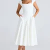 Raisa White Square Neck Twill Midi Dress Raisa White Square Neck Twill Midi Dress