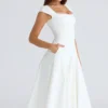 Raisa White Square Neck Twill Midi Dress Raisa White Square Neck Twill Midi Dress