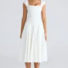Raisa White Square Neck Twill Midi Dress Raisa White Square Neck Twill Midi Dress