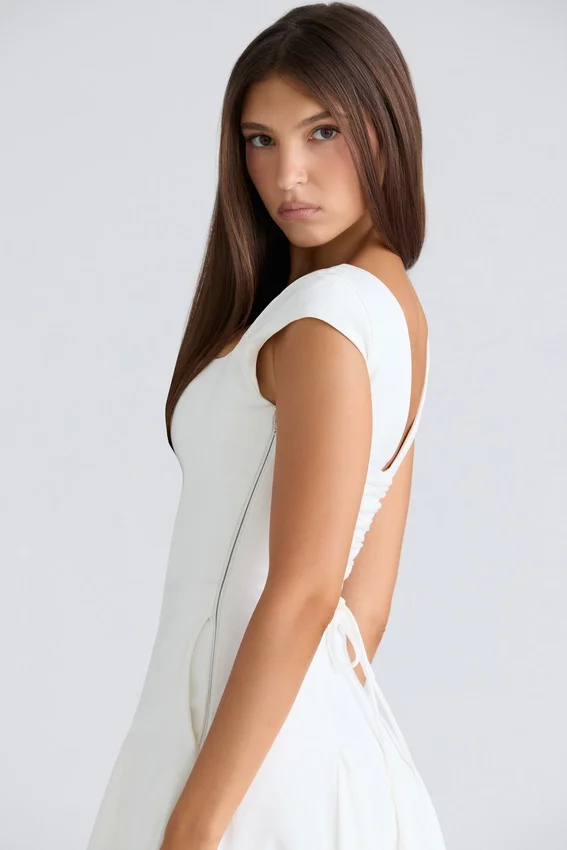 Raisa White Square Neck Twill Midi Dress Raisa White Square Neck Twill Midi Dress