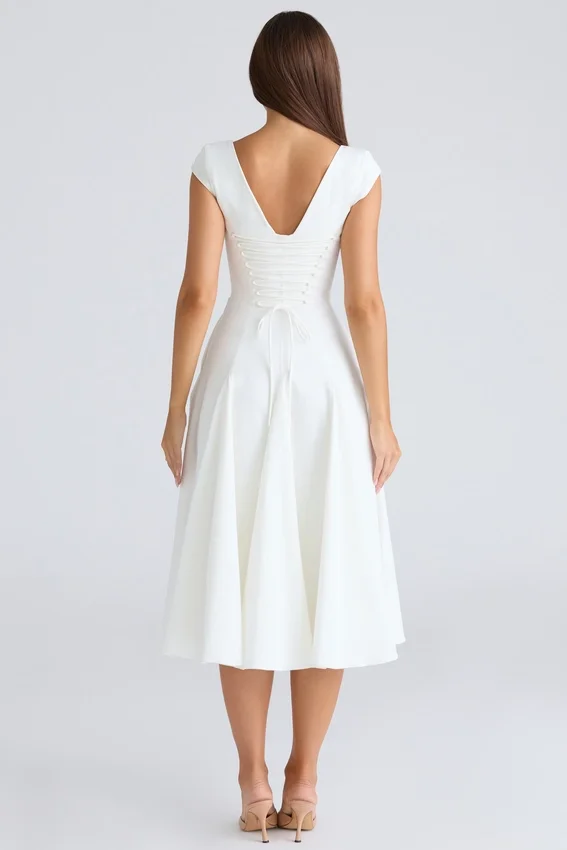 Raisa White Square Neck Twill Midi Dress Raisa White Square Neck Twill Midi Dress