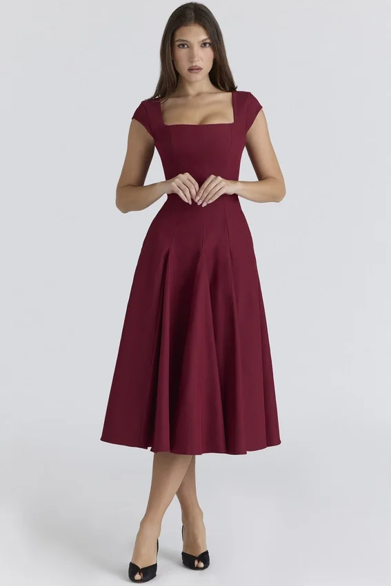 Raisa Wine Lace Back Twill Midi Dress Raisa Wine Lace Back Twill Midi Dress