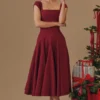 Raisa Wine Lace Back Twill Midi Dress Raisa Wine Lace Back Twill Midi Dress