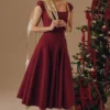 Raisa Wine Lace Back Twill Midi Dress Raisa Wine Lace Back Twill Midi Dress