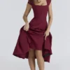 Raisa Wine Lace Back Twill Midi Dress Raisa Wine Lace Back Twill Midi Dress