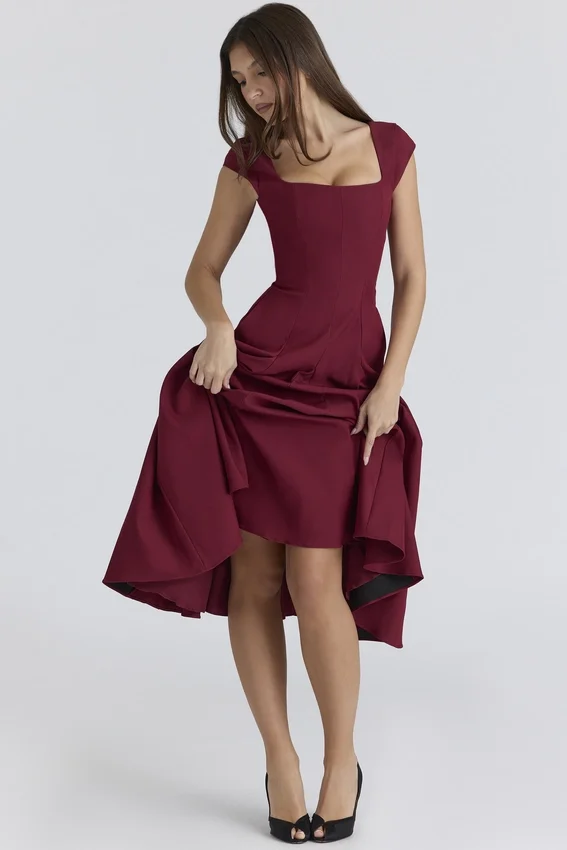 Raisa Wine Lace Back Twill Midi Dress Raisa Wine Lace Back Twill Midi Dress