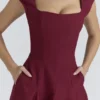 Raisa Wine Lace Back Twill Midi Dress Raisa Wine Lace Back Twill Midi Dress
