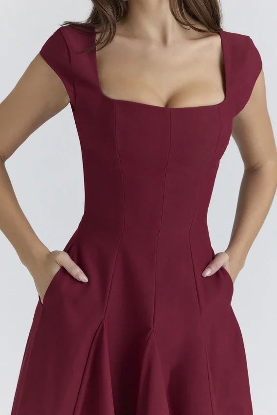 Raisa Wine Lace Back Twill Midi Dress Raisa Wine Lace Back Twill Midi Dress