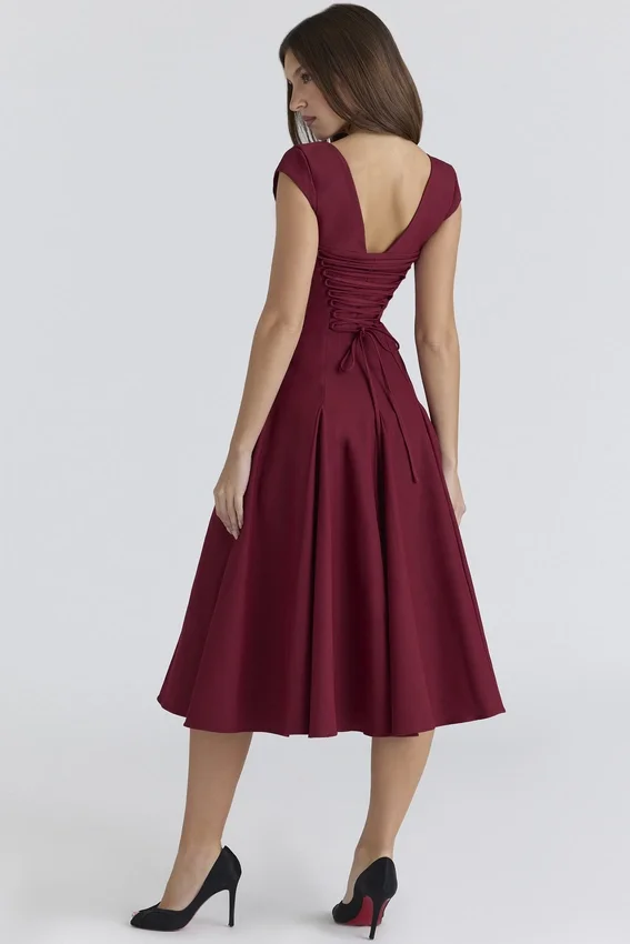 Raisa Wine Lace Back Twill Midi Dress Raisa Wine Lace Back Twill Midi Dress