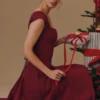 Raisa Wine Lace Back Twill Midi Dress Raisa Wine Lace Back Twill Midi Dress