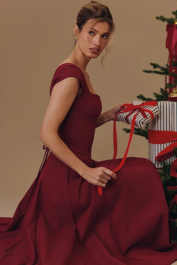 Raisa Wine Lace Back Twill Midi Dress Raisa Wine Lace Back Twill Midi Dress