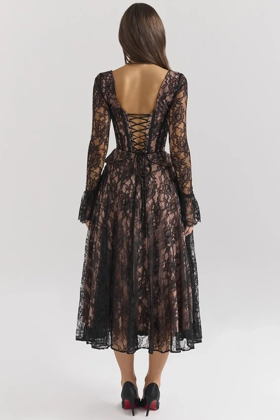 Raquel Black Lace Corset Midi Dress Raquel Black Lace Corset Midi Dress