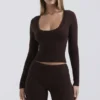 Raquel Chocolate Cashmere Blend Scoop Neck Top