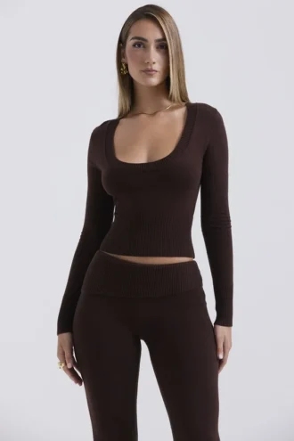 Raquel Chocolate Cashmere Blend Scoop Neck Top Raquel Chocolate Cashmere Blend Scoop Neck Top