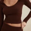 Raquel Chocolate Cashmere Blend Scoop Neck Top